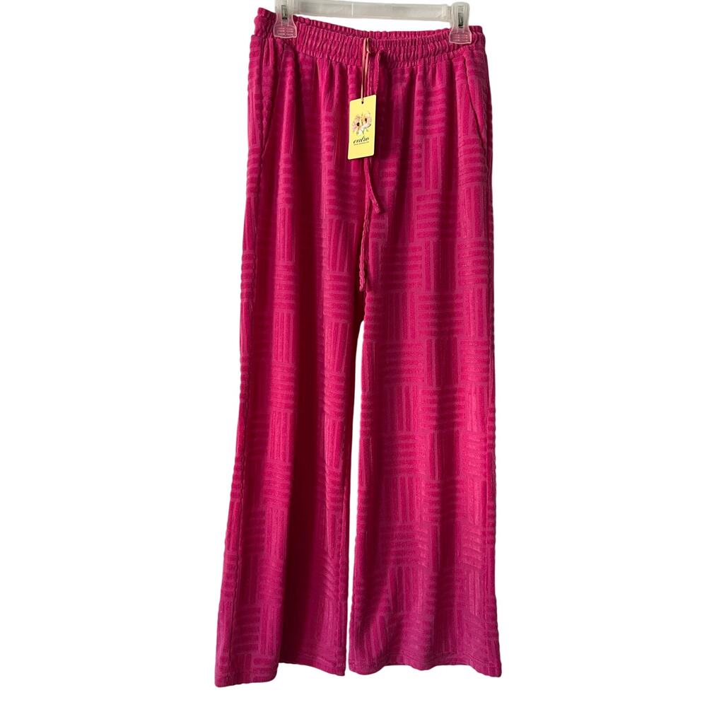 Entro Women's Terry Palazzo Wide Leg Pants Fuschia Size Medium NWT